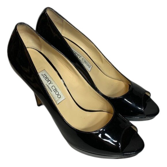 Jimmy Choo Women’s Black Patent Leather Pumps 39.5 US 9.5 Pointed Toe‎ Heels - Picture 1 of 15